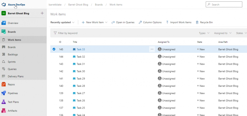 Azure DevOps Work Items