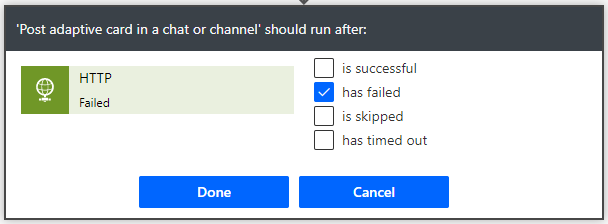 Select the has failed option