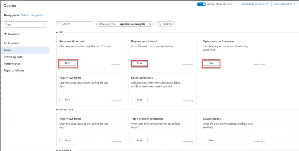 Showing the default queries