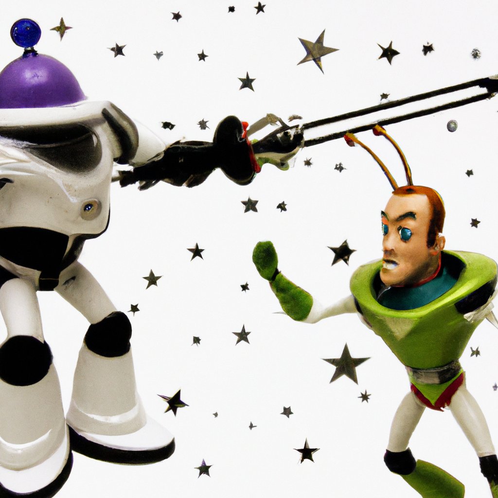 Buck Rogers in a knife fight with Buzz Lightyear