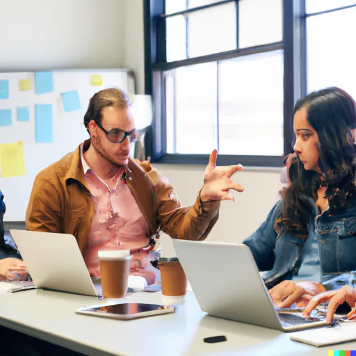 DALL-E generated image of a team working together in a meeting alt 2