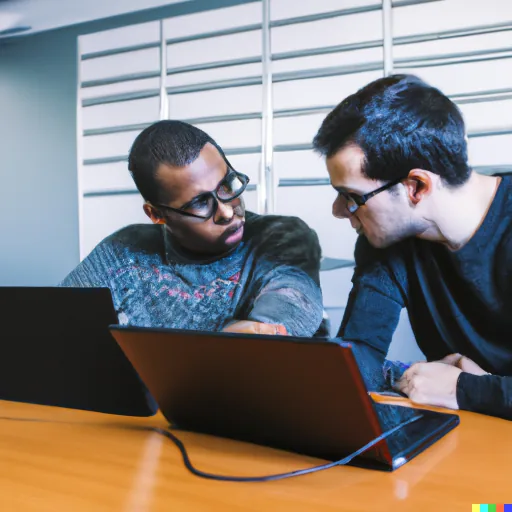 DALL-E generated image of a group of developers working on code alt 1