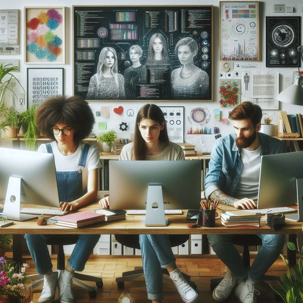 Microsoft Designer image of a group of developers working on code alt 4