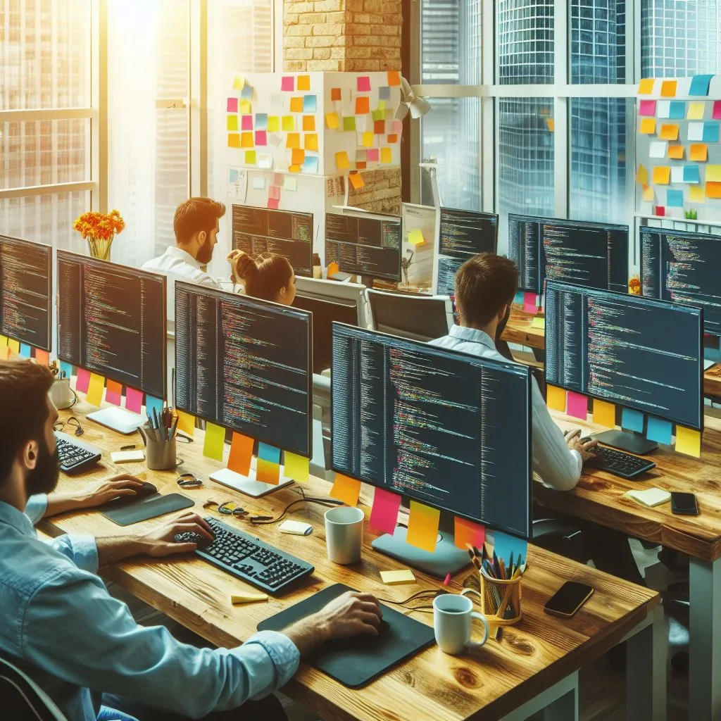 Microsoft Designer image of a group of developers working on code alt 6