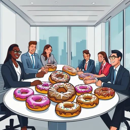 Staff around a table with donuts