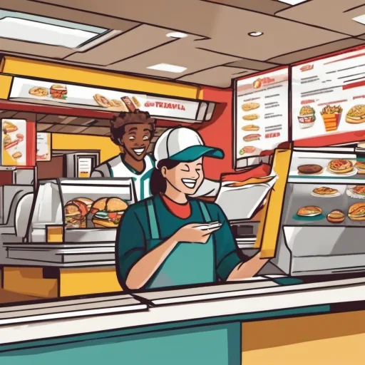 Fast food worker helping a customer