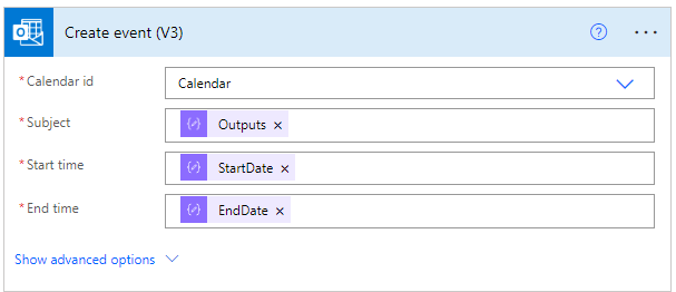 Power Automate create event action\n