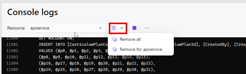 Button to clear logs for current resource or all resources