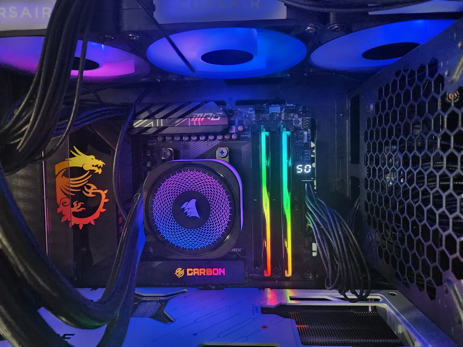 A photo of the completed PC build with all the components inside