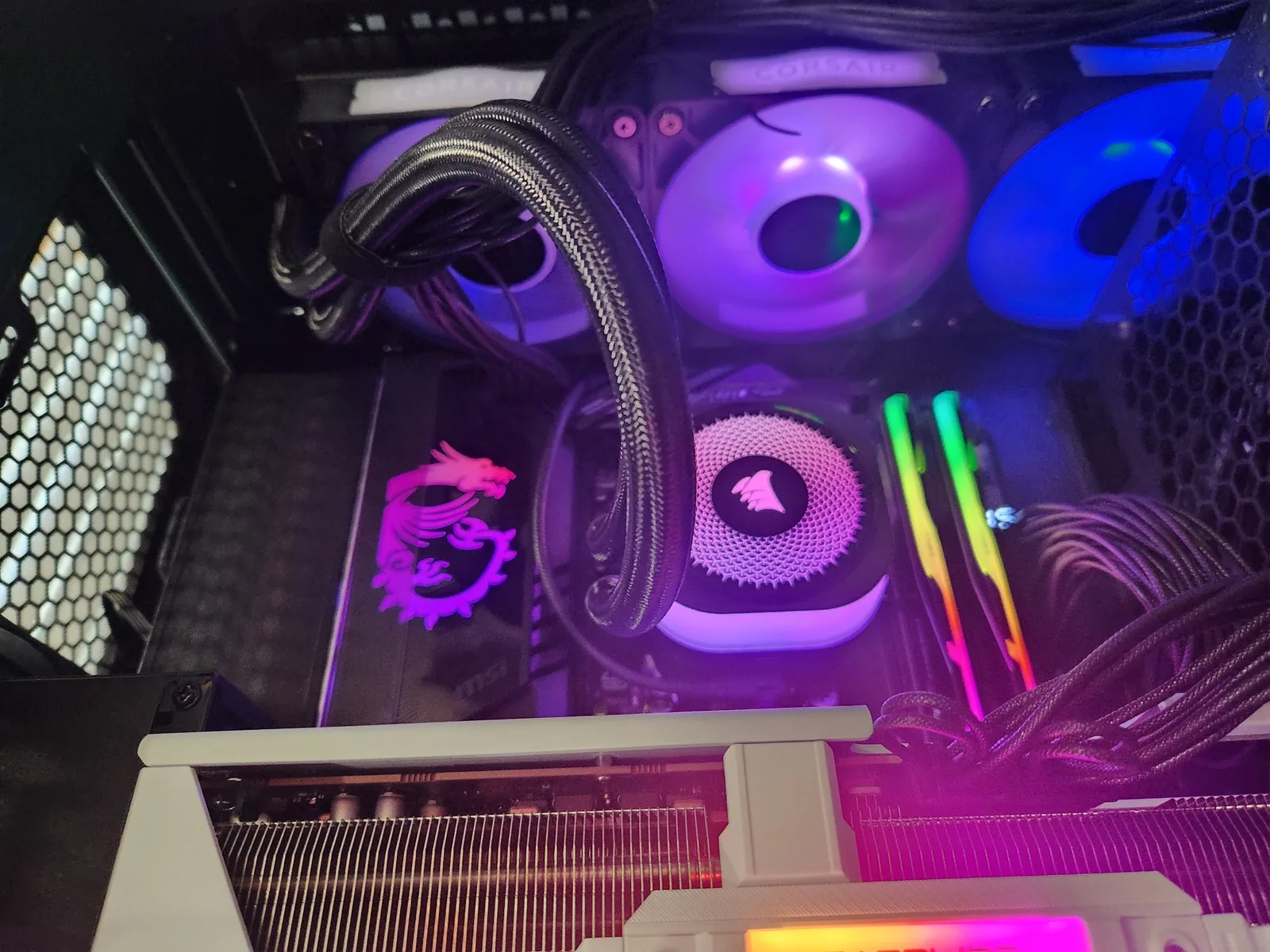 A photo of the completed PC build with all the components inside